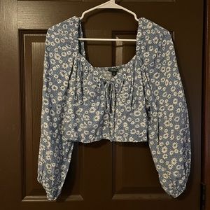 floral demi shoulder crop top
